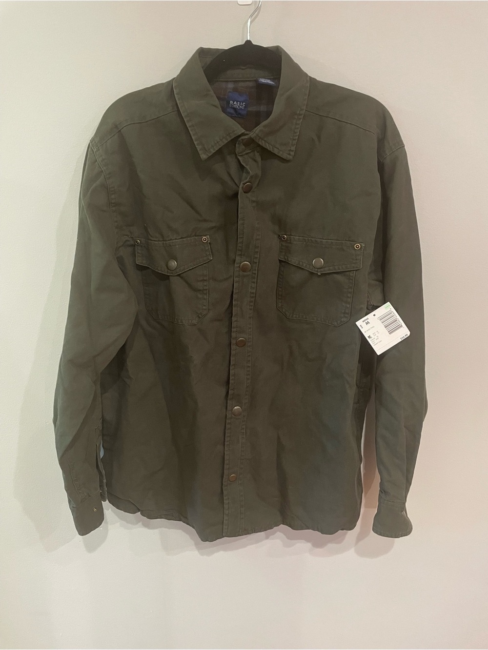 New W/ Tag Vintage Basic Editions Green Button Up Shirt Mens M Long Sleeve